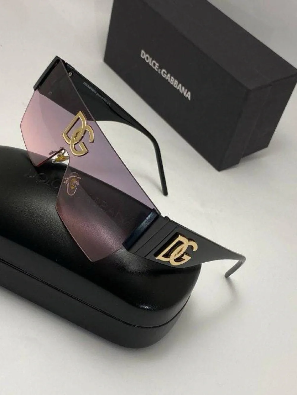Dolce & Gabbana Black Frame Sunglasses with Pink Gradient Shield Lens
